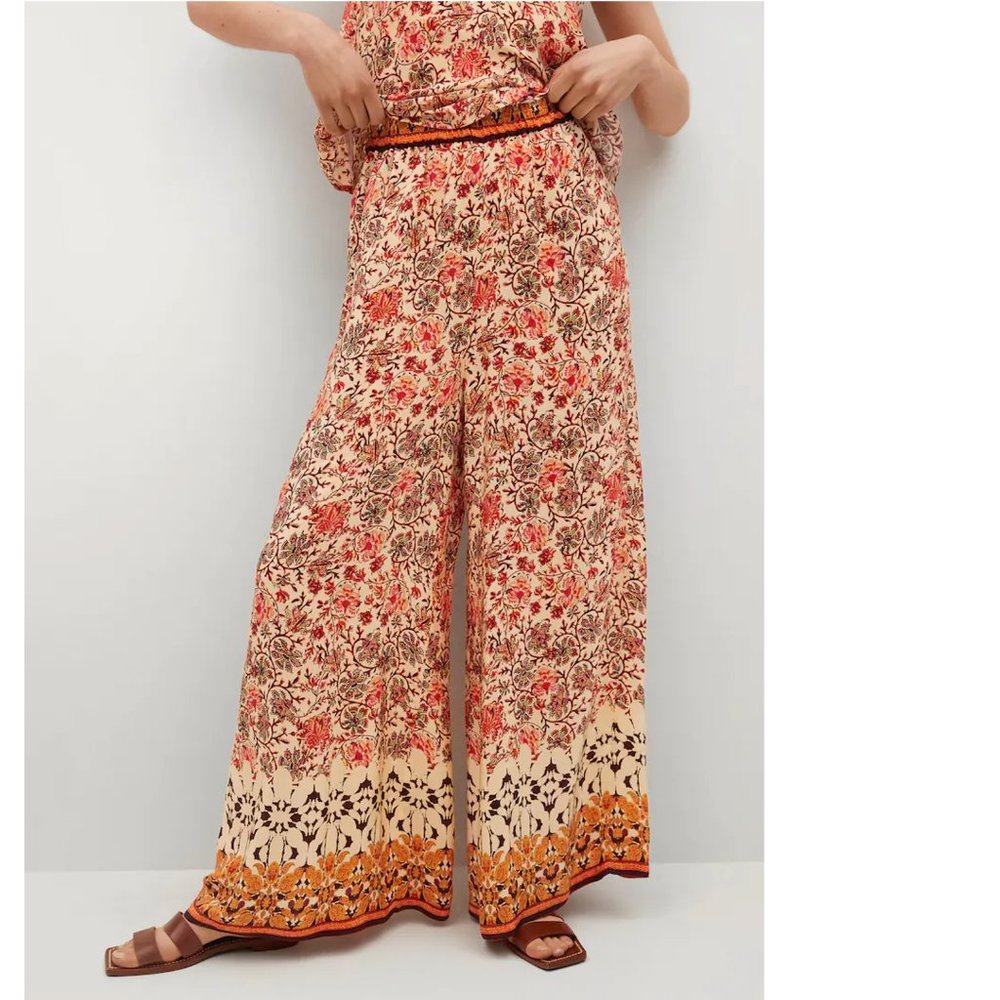 NWT MANGO - bohemian floral Elastic waist pants